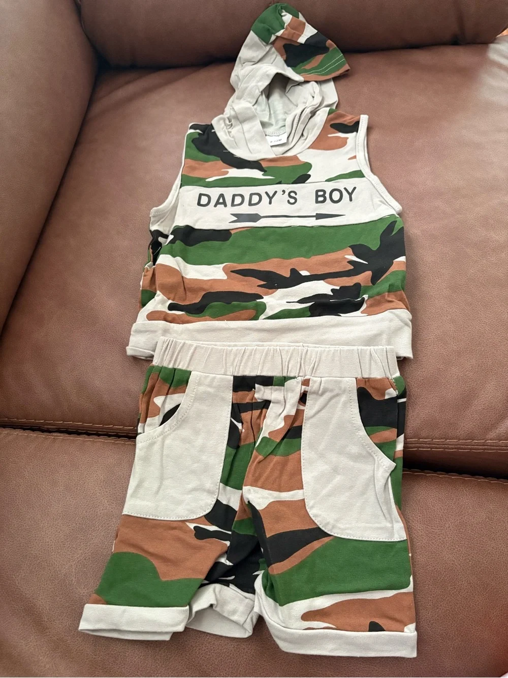 Daddy's Boy Camo Hoodie Set - Green, Brown, Black, Cream